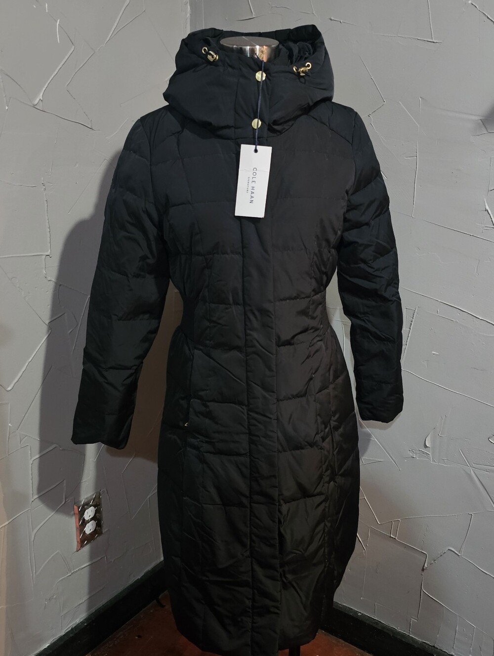 Cole Haan Black Quilted Hooded Long Puffer Coat - NWT